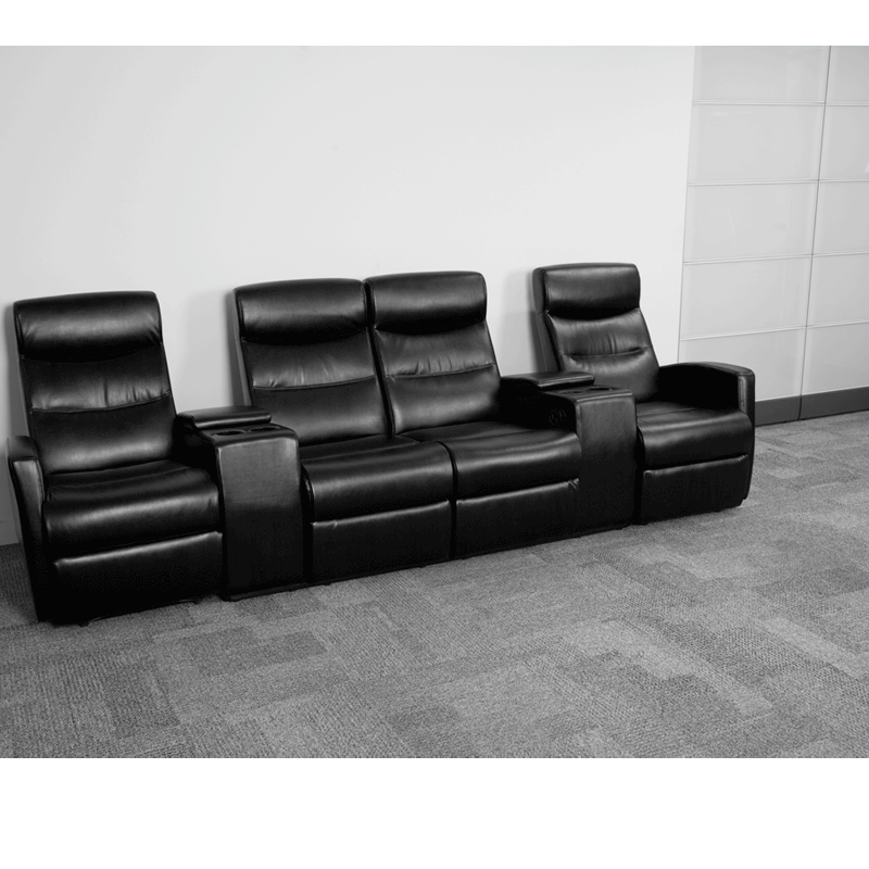 Anetos Series 4-Seat Reclining Black LeatherSoft Theater Seating Unit with Cup Holders - BT-70273-4-BK-GG A-Z Store Nadia