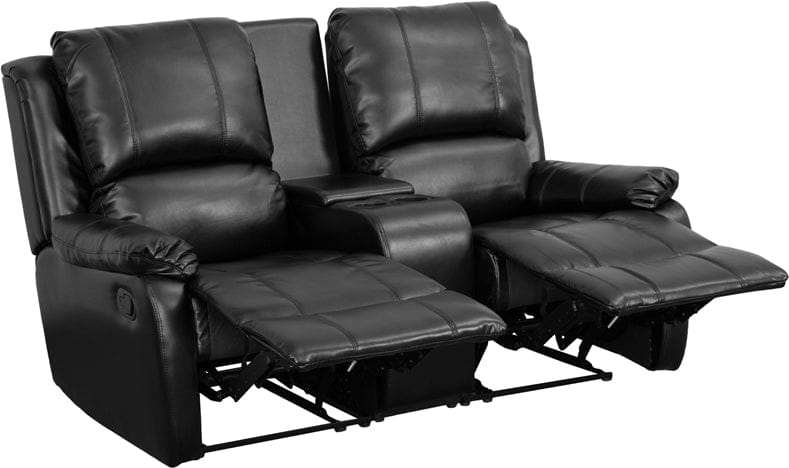 Allure Series 2-Seat Reclining Pillow Back Black LeatherSoft Theater Seating Unit with Cup Holders - BT-70295-2-BK-GG MEGA AZ Store