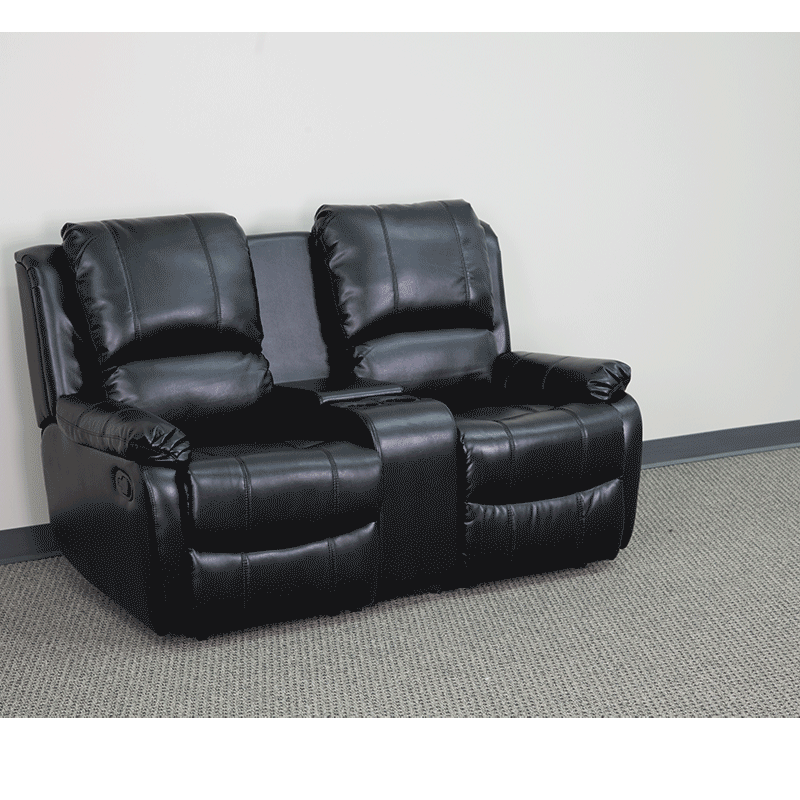 Allure Series 2-Seat Reclining Pillow Back Black LeatherSoft Theater Seating Unit with Cup Holders - BT-70295-2-BK-GG MEGA AZ Store