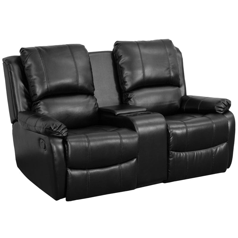 Allure Series 2-Seat Reclining Pillow Back Black LeatherSoft Theater Seating Unit with Cup Holders - BT-70295-2-BK-GG