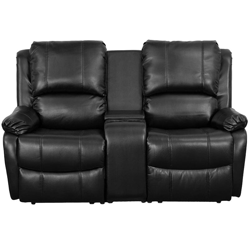 Allure Series 2-Seat Reclining Pillow Back Black LeatherSoft Theater Seating Unit with Cup Holders - BT-70295-2-BK-GG MEGA AZ Store