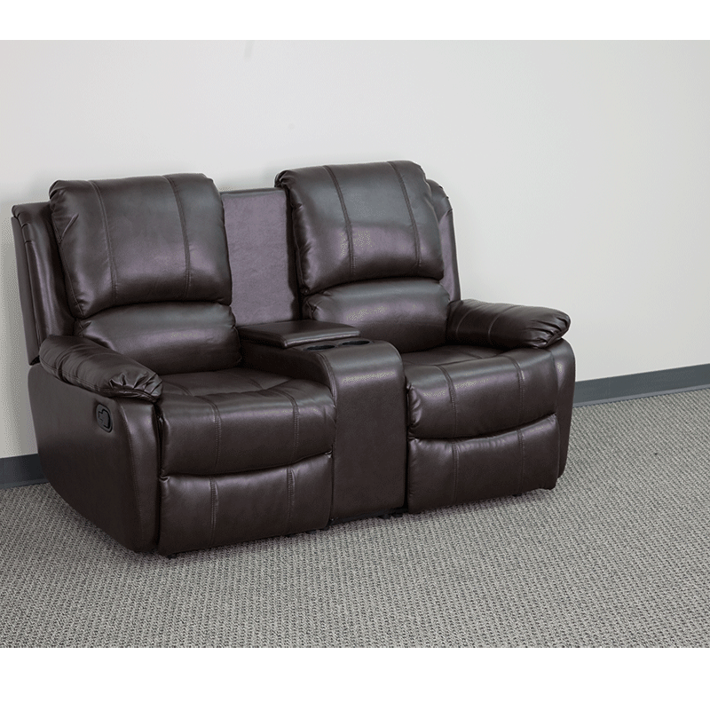 Allure Series 2-Seat Reclining Pillow Back Black LeatherSoft Theater Seating Unit with Cup Holders - BT-70295-2-BK-GG MEGA AZ Store