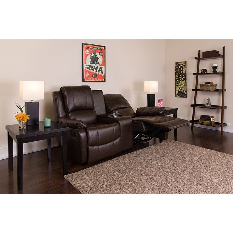 Allure Series 2-Seat Reclining Pillow Back Black LeatherSoft Theater Seating Unit with Cup Holders - BT-70295-2-BK-GG MEGA AZ Store