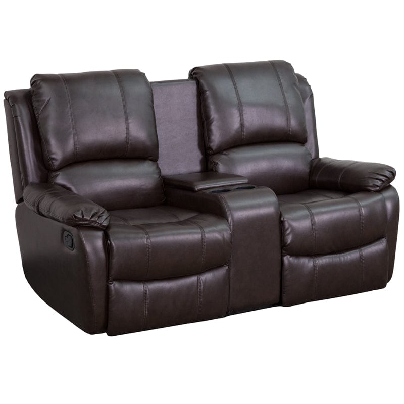 Allure Series 2-Seat Reclining Pillow Back Black LeatherSoft Theater Seating Unit with Cup Holders - BT-70295-2-BK-GG MEGA AZ Store