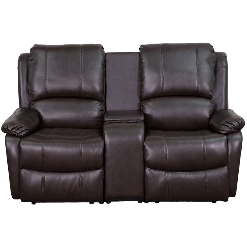 Allure Series 2-Seat Reclining Pillow Back Black LeatherSoft Theater Seating Unit with Cup Holders - BT-70295-2-BK-GG MEGA AZ Store