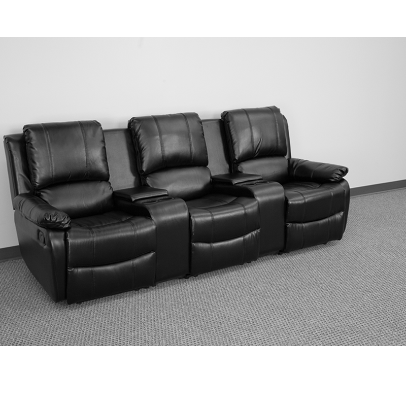 Allure Series 3-Seat Reclining Pillow Back Black LeatherSoft Theater Seating Unit with Cup Holders - BT-70295-3-BK-GG MEGA AZ Store