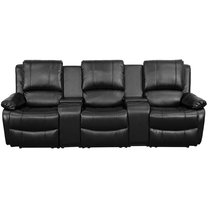 Allure Series 3-Seat Reclining Pillow Back Black LeatherSoft Theater Seating Unit with Cup Holders - BT-70295-3-BK-GG MEGA AZ Store