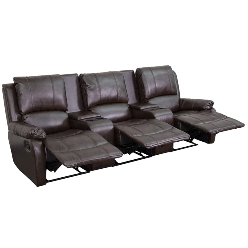 Allure Series 3-Seat Reclining Pillow Back Black LeatherSoft Theater Seating Unit with Cup Holders - BT-70295-3-BK-GG MEGA AZ Store