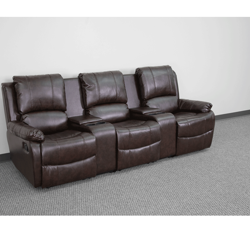 Allure Series 3-Seat Reclining Pillow Back Black LeatherSoft Theater Seating Unit with Cup Holders - BT-70295-3-BK-GG MEGA AZ Store