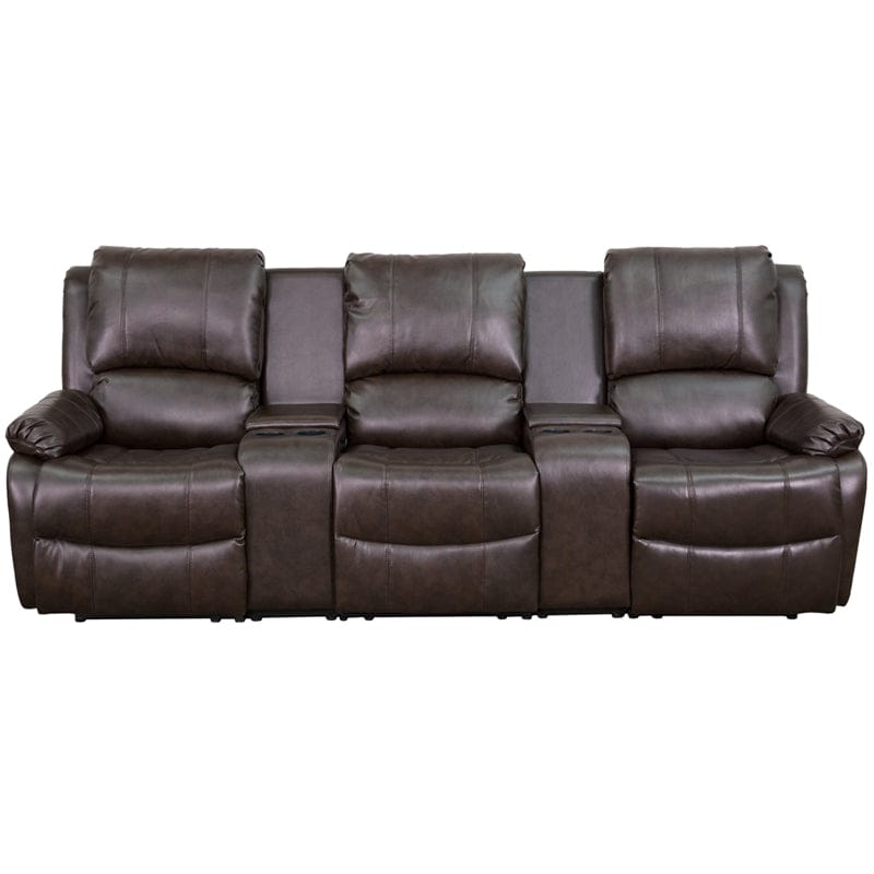 Allure Series 3-Seat Reclining Pillow Back Black LeatherSoft Theater Seating Unit with Cup Holders - BT-70295-3-BK-GG MEGA AZ Store