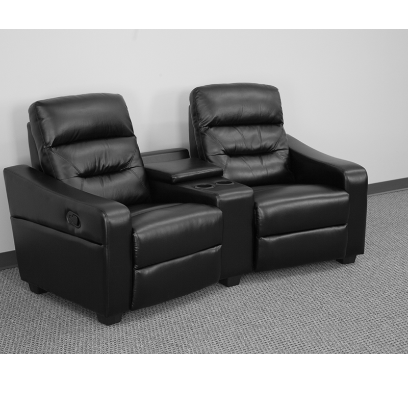 Futura Series 2-Seat Reclining Black LeatherSoft Theater Seating Unit with Cup Holders - BT-70380-2-BK-GG A-Z Store Nadia