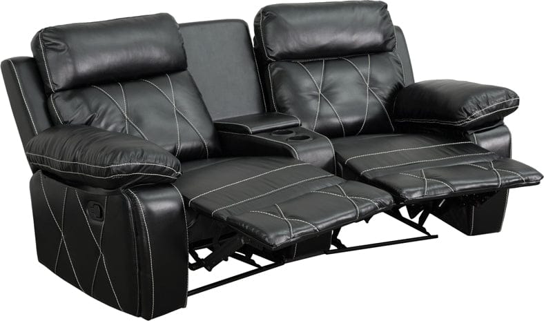 Reel Comfort Series 2-Seat Reclining Black LeatherSoft Theater Seating Unit with Curved Cup Holders - BT-70530-2-BK-CV-GG A-Z Store Nadia