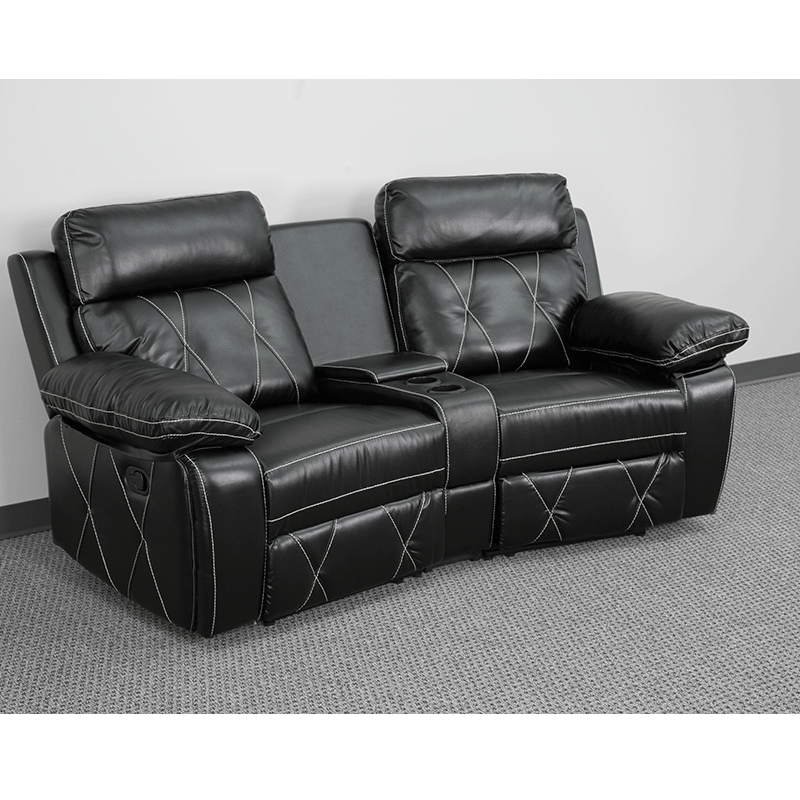 Reel Comfort Series 2-Seat Reclining Black LeatherSoft Theater Seating Unit with Curved Cup Holders - BT-70530-2-BK-CV-GG A-Z Store Nadia