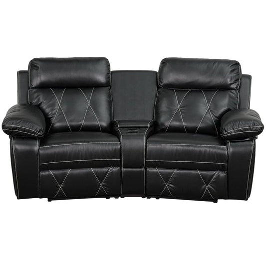 Reel Comfort Series 2-Seat Reclining Black LeatherSoft Theater Seating Unit with Curved Cup Holders - BT-70530-2-BK-CV-GG A-Z Store Nadia