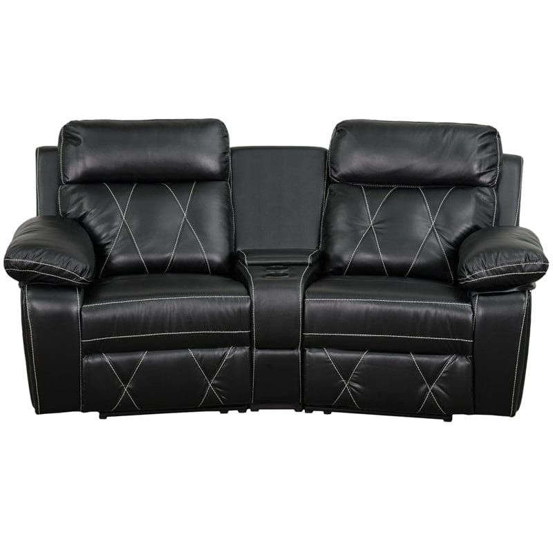 Reel Comfort Series 2-Seat Reclining Black LeatherSoft Theater Seating Unit with Curved Cup Holders - BT-70530-2-BK-CV-GG