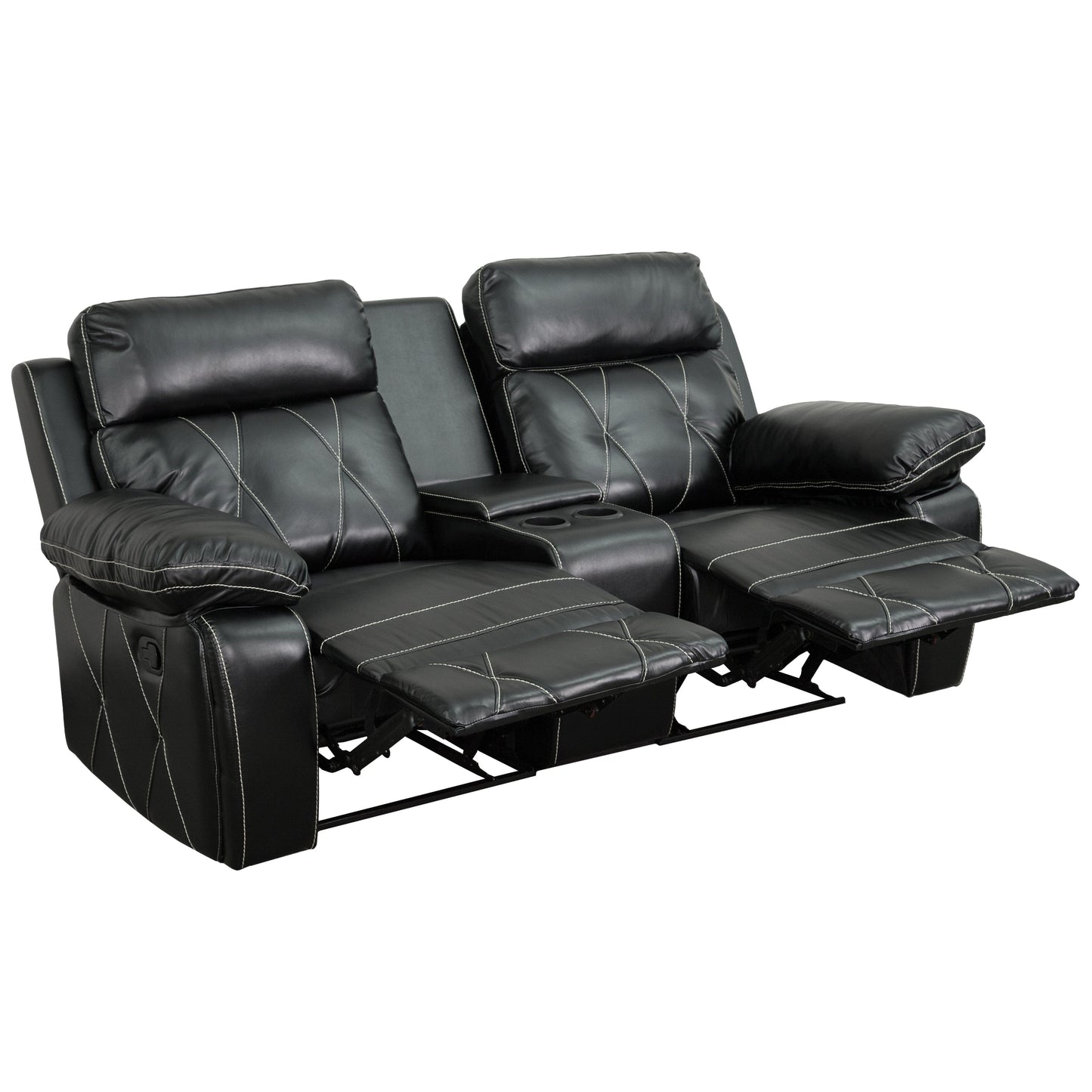 Reel Comfort Series 2-Seat Reclining Black LeatherSoft Theater Seating Unit with Straight Cup Holders - BT-70530-2-BK-GG Mega A-Z Store Nadia