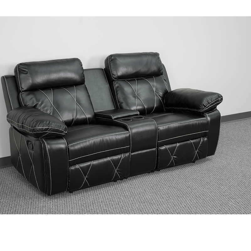 Reel Comfort Series 2-Seat Reclining Black LeatherSoft Theater Seating Unit with Straight Cup Holders - BT-70530-2-BK-GG Mega A-Z Store Nadia