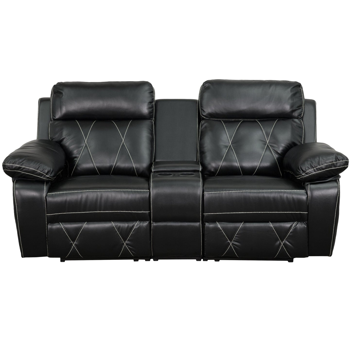 Reel Comfort Series 2-Seat Reclining Black LeatherSoft Theater Seating Unit with Straight Cup Holders - BT-70530-2-BK-GG Mega A-Z Store Nadia