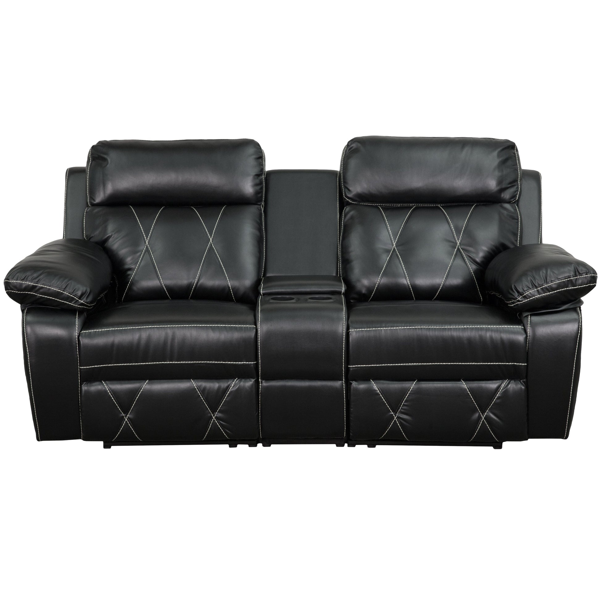 Reel Comfort Series 2-Seat Reclining Black LeatherSoft Theater Seating Unit with Straight Cup Holders - BT-70530-2-BK-GG Mega A-Z Store Nadia