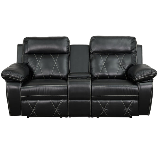 Reel Comfort Series 2-Seat Reclining Black LeatherSoft Theater Seating Unit with Straight Cup Holders - BT-70530-2-BK-GG Mega A-Z Store Nadia