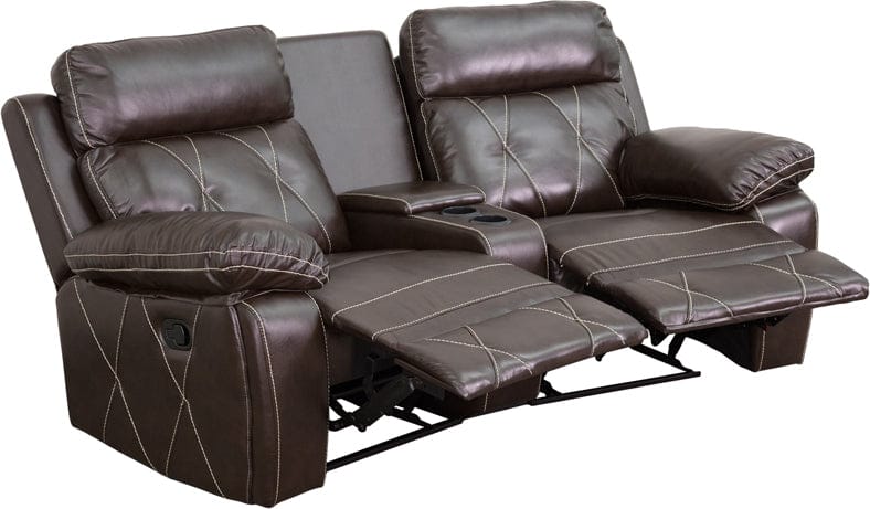 Reel Comfort Series 2-Seat Reclining Black LeatherSoft Theater Seating Unit with Curved Cup Holders - BT-70530-2-BK-CV-GG A-Z Store Nadia