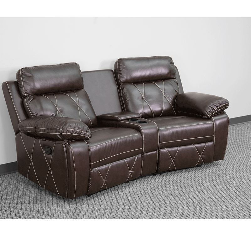 Reel Comfort Series 2-Seat Reclining Black LeatherSoft Theater Seating Unit with Curved Cup Holders - BT-70530-2-BK-CV-GG A-Z Store Nadia