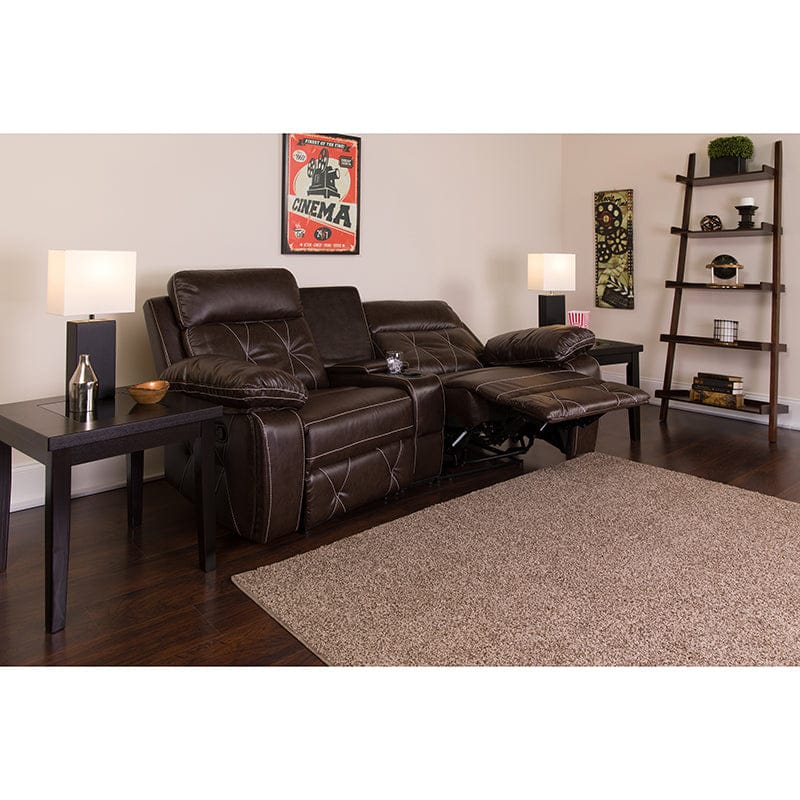 Reel Comfort Series 2-Seat Reclining Black LeatherSoft Theater Seating Unit with Curved Cup Holders - BT-70530-2-BK-CV-GG A-Z Store Nadia