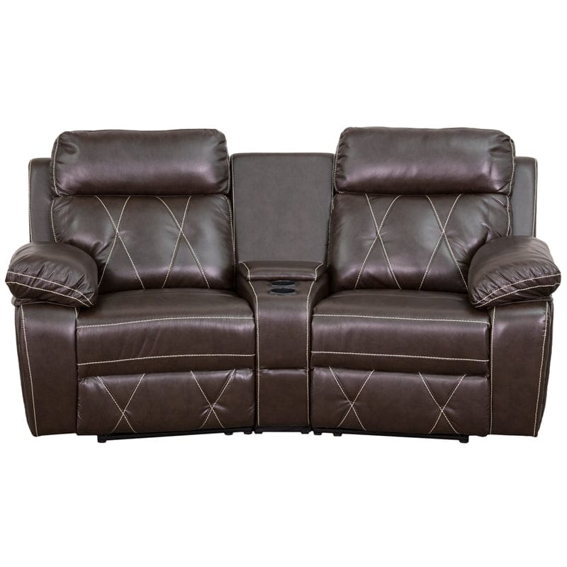 Reel Comfort Series 2-Seat Reclining Black LeatherSoft Theater Seating Unit with Curved Cup Holders - BT-70530-2-BK-CV-GG A-Z Store Nadia