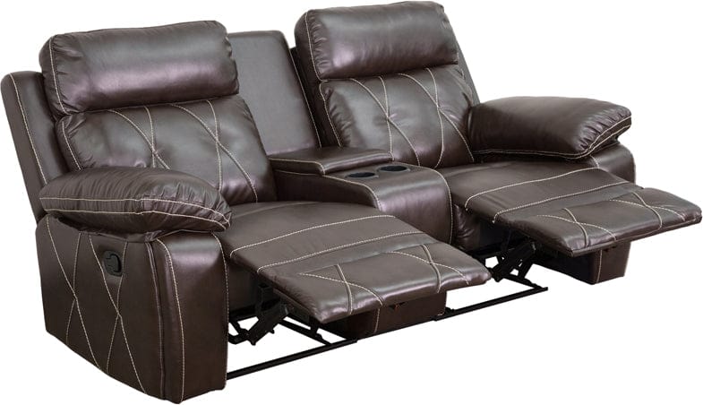 Reel Comfort Series 2-Seat Reclining Black LeatherSoft Theater Seating Unit with Straight Cup Holders - BT-70530-2-BK-GG Mega A-Z Store Nadia