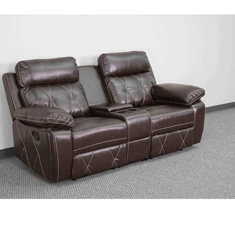 Reel Comfort Series 2-Seat Reclining Black LeatherSoft Theater Seating Unit with Straight Cup Holders - BT-70530-2-BK-GG Mega A-Z Store Nadia
