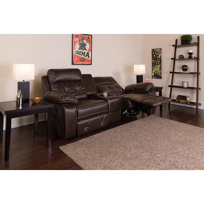 Reel Comfort Series 2-Seat Reclining Black LeatherSoft Theater Seating Unit with Straight Cup Holders - BT-70530-2-BK-GG Mega A-Z Store Nadia