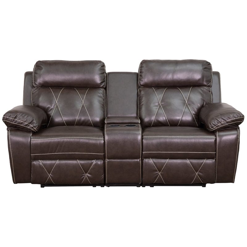 Reel Comfort Series 2-Seat Reclining Black LeatherSoft Theater Seating Unit with Straight Cup Holders - BT-70530-2-BK-GG Mega A-Z Store Nadia