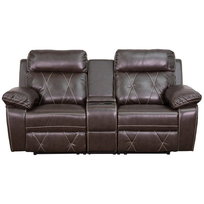 Reel Comfort Series 2-Seat Reclining Black LeatherSoft Theater Seating Unit with Straight Cup Holders - BT-70530-2-BK-GG Mega A-Z Store Nadia