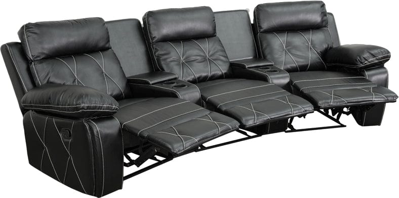 Reel Comfort Series 3-Seat Reclining Black LeatherSoft Theater Seating Unit with Curved Cup Holders - BT-70530-3-BK-CV-GG A-Z Store Nadia