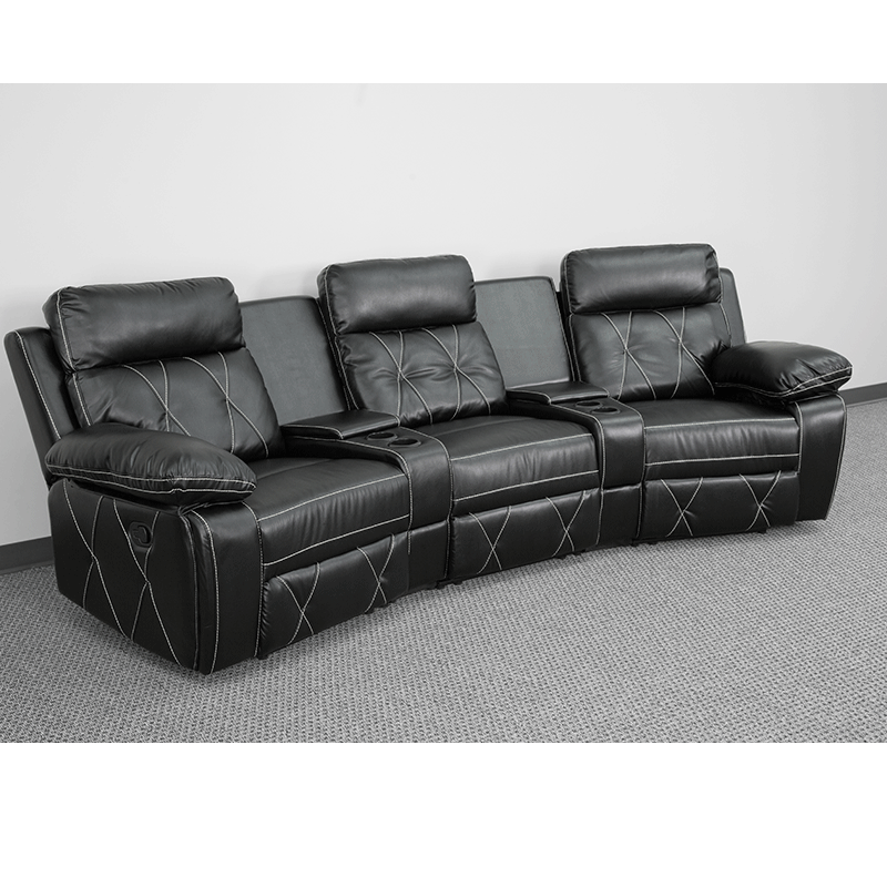 Reel Comfort Series 3-Seat Reclining Black LeatherSoft Theater Seating Unit with Curved Cup Holders - BT-70530-3-BK-CV-GG A-Z Store Nadia