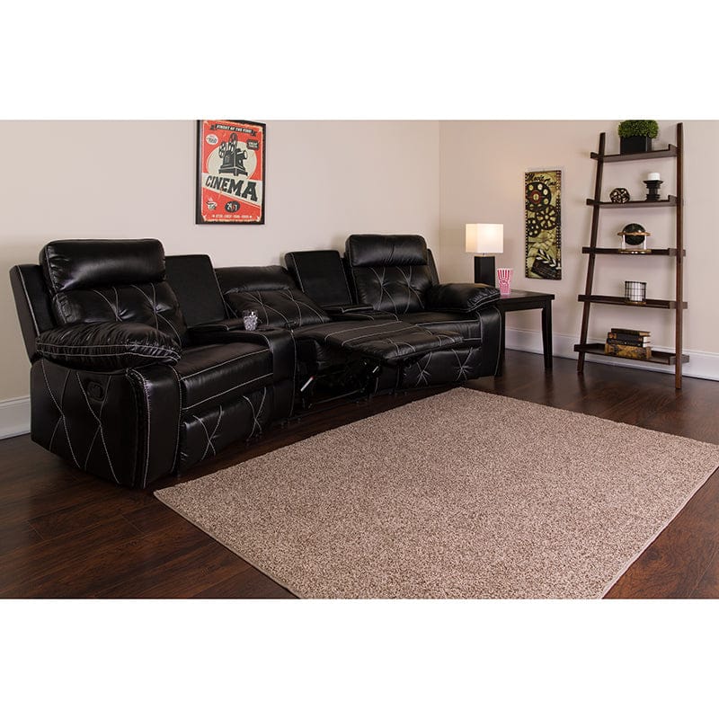 Reel Comfort Series 3-Seat Reclining Black LeatherSoft Theater Seating Unit with Curved Cup Holders - BT-70530-3-BK-CV-GG A-Z Store Nadia