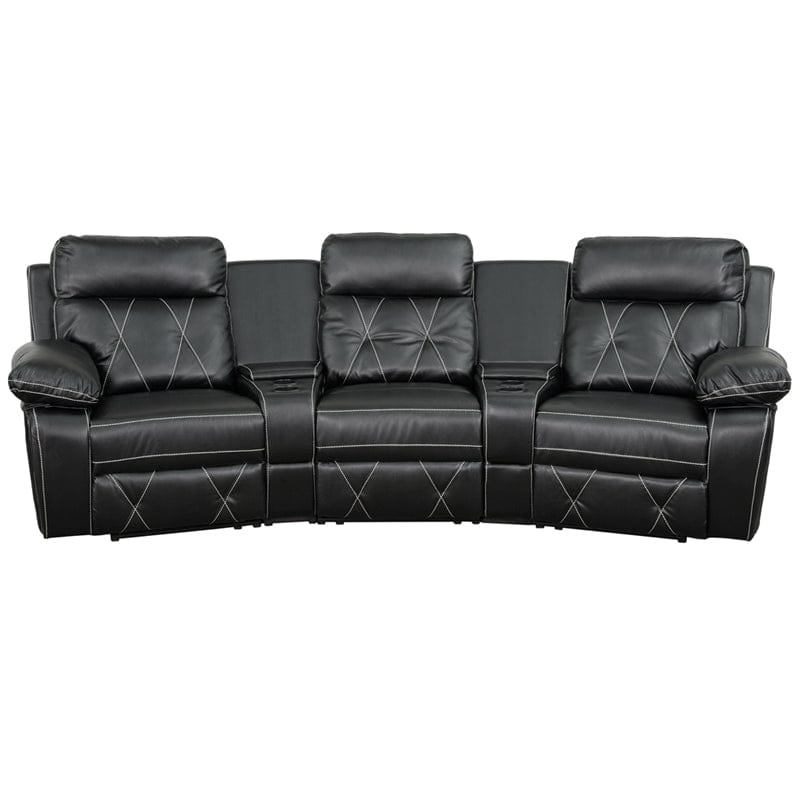 Reel Comfort Series 3-Seat Reclining Black LeatherSoft Theater Seating Unit with Curved Cup Holders - BT-70530-3-BK-CV-GG A-Z Store Nadia