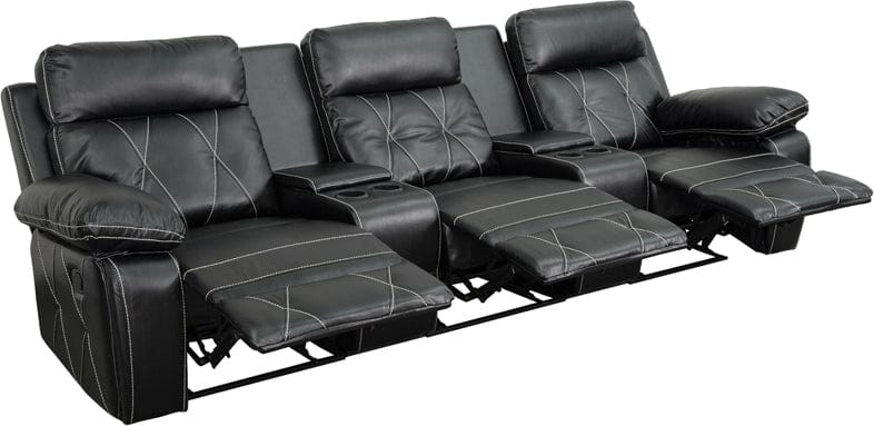 Reel Comfort Series 3-Seat Reclining Black LeatherSoft Theater Seating Unit with Straight Cup Holders - BT-70530-3-BK-GG A-Z Store Nadia