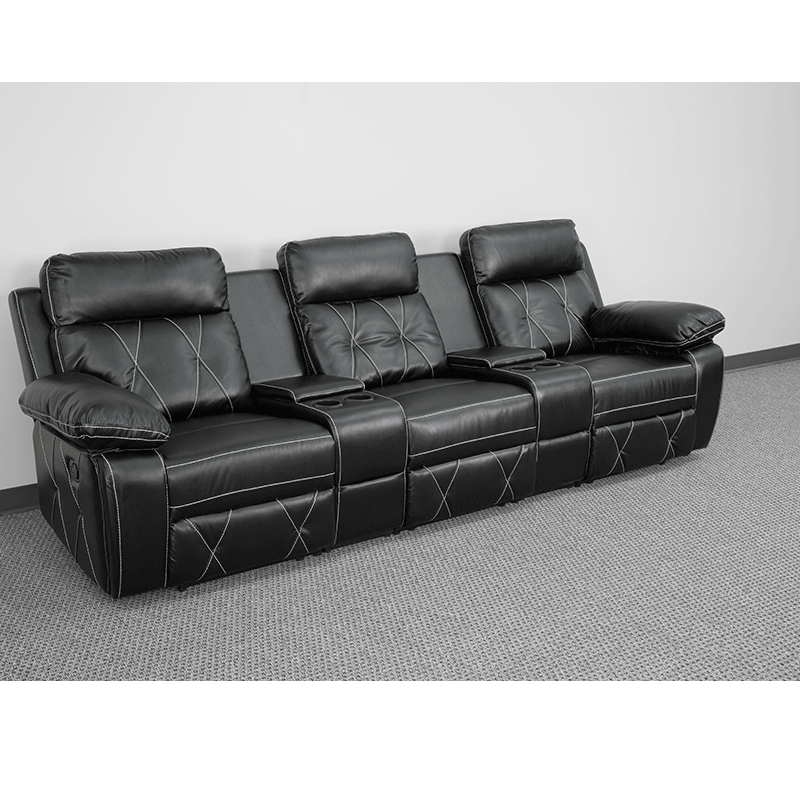 Reel Comfort Series 3-Seat Reclining Black LeatherSoft Theater Seating Unit with Straight Cup Holders - BT-70530-3-BK-GG A-Z Store Nadia
