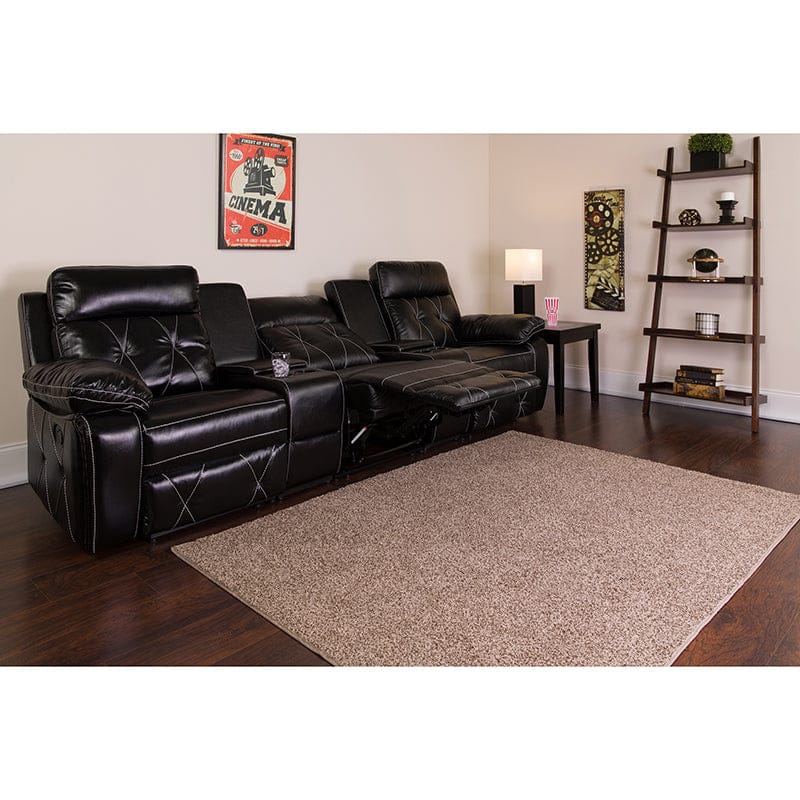 Reel Comfort Series 3-Seat Reclining Black LeatherSoft Theater Seating Unit with Straight Cup Holders - BT-70530-3-BK-GG A-Z Store Nadia
