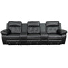 Reel Comfort Series 3-Seat Reclining Black LeatherSoft Theater Seating Unit with Straight Cup Holders - BT-70530-3-BK-GG