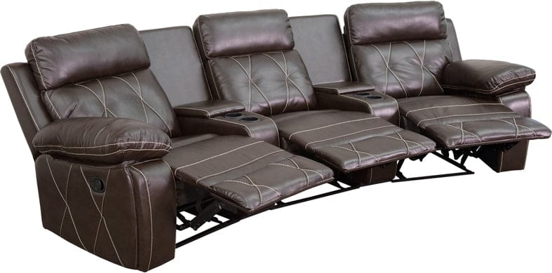 Reel Comfort Series 3-Seat Reclining Black LeatherSoft Theater Seating Unit with Curved Cup Holders - BT-70530-3-BK-CV-GG A-Z Store Nadia