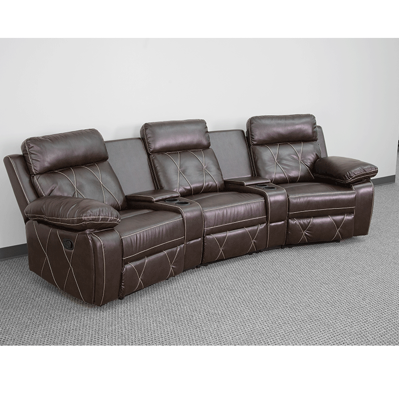 Reel Comfort Series 3-Seat Reclining Black LeatherSoft Theater Seating Unit with Curved Cup Holders - BT-70530-3-BK-CV-GG A-Z Store Nadia