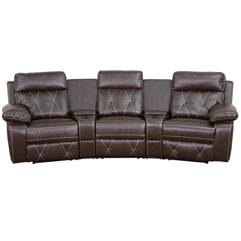 Reel Comfort Series 3-Seat Reclining Black LeatherSoft Theater Seating Unit with Curved Cup Holders - BT-70530-3-BK-CV-GG A-Z Store Nadia