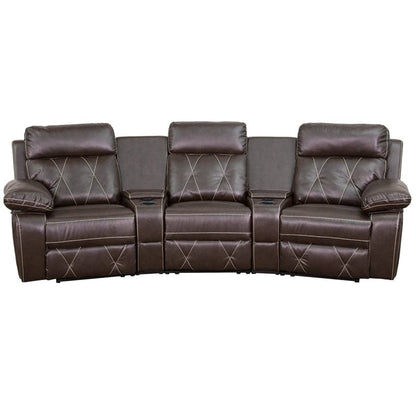 Reel Comfort Series 3-Seat Reclining Black LeatherSoft Theater Seating Unit with Curved Cup Holders - BT-70530-3-BK-CV-GG A-Z Store Nadia