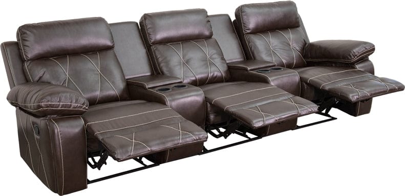 Reel Comfort Series 3-Seat Reclining Black LeatherSoft Theater Seating Unit with Straight Cup Holders - BT-70530-3-BK-GG A-Z Store Nadia