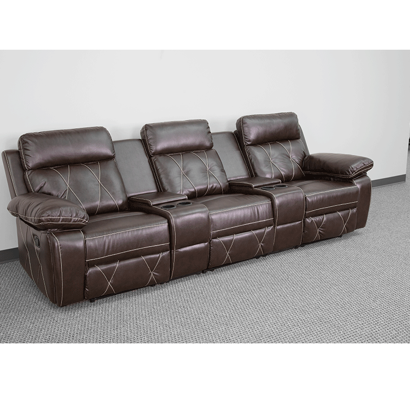 Reel Comfort Series 3-Seat Reclining Black LeatherSoft Theater Seating Unit with Straight Cup Holders - BT-70530-3-BK-GG A-Z Store Nadia