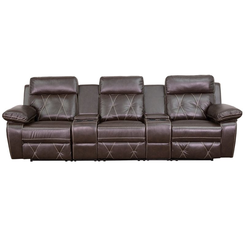 Reel Comfort Series 3-Seat Reclining Black LeatherSoft Theater Seating Unit with Straight Cup Holders - BT-70530-3-BK-GG A-Z Store Nadia