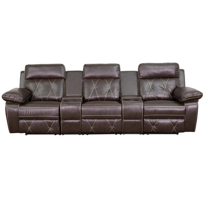 Reel Comfort Series 3-Seat Reclining Black LeatherSoft Theater Seating Unit with Straight Cup Holders - BT-70530-3-BK-GG A-Z Store Nadia