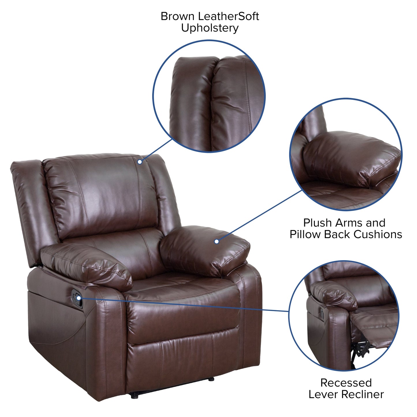 Harmony Series Brown LeatherSoft Recliner -  BT-70597-1-BN-GG Mega A-Z Store Nadia